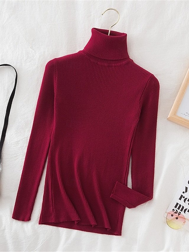 Casual Regular Pure Colour Ribbed Turtleneck Long Sleeve Jumper - Image 1