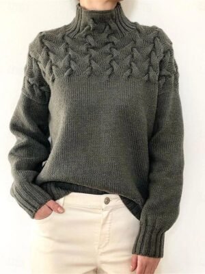 Casual Regular Pure Colour Ribbed Turtleneck Long Sleeve Sweater - Image 1