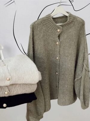 Casual Regular Pure Colour Ribbed Turtleneck Long Sleeve Knitted Cardigan - Image 10