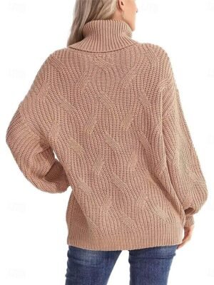 Casual Regular Pure Colour Ribbed Turtleneck Long Sleeve Pullover - Image 11