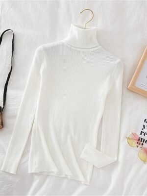 Casual Regular Pure Colour Ribbed Turtleneck Long Sleeve Jumper - Image 2