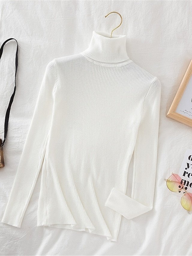 Casual Regular Pure Colour Ribbed Turtleneck Long Sleeve Jumper - Image 2