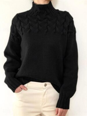 Casual Regular Pure Colour Ribbed Turtleneck Long Sleeve Sweater - Image 2