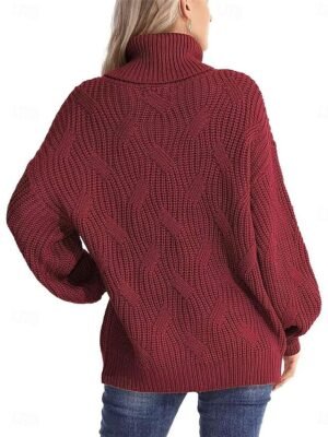 Casual Regular Pure Colour Ribbed Turtleneck Long Sleeve Pullover - Image 2