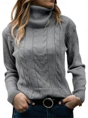 Casual Regular Pure Colour Ribbed Turtleneck Long Sleeve Jumper - Image 2