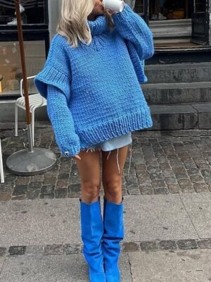 Casual Regular Pure Colour Ribbed Turtleneck Long Sleeve Sweater - Image 3