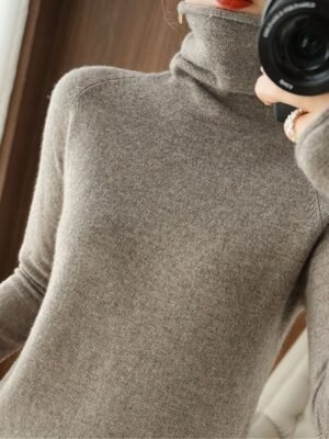 Casual Regular Pure Colour Ribbed Turtleneck Long Sleeve Sweater - Image 4