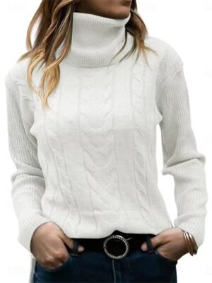 Casual Regular Pure Colour Ribbed Turtleneck Long Sleeve Jumper - Image 4