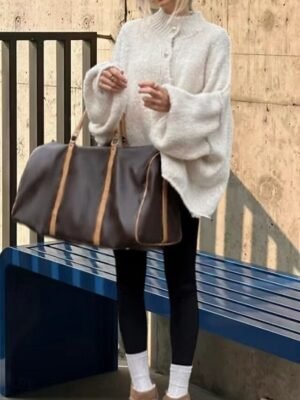 Casual Regular Pure Colour Ribbed Turtleneck Long Sleeve Knitted Cardigan - Image 5