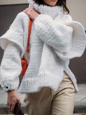 Casual Regular Pure Colour Ribbed Turtleneck Long Sleeve Sweater - Image 7