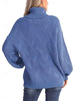 Casual Regular Pure Colour Ribbed Turtleneck Long Sleeve Pullover - Image 8