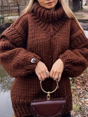 Casual Regular Pure Colour Ribbed Turtleneck Long Sleeve Sweater - Image 8
