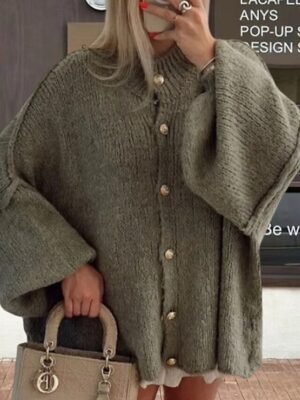 Casual Regular Pure Colour Ribbed Turtleneck Long Sleeve Knitted Cardigan - Image 8