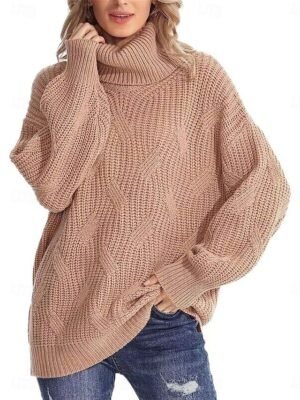 Casual Regular Pure Colour Ribbed Turtleneck Long Sleeve Pullover - Image 9