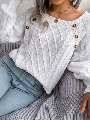 Casual Regular Pure Colour Square Neck Long Sleeve Knitted Pullover - Image 4