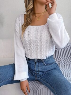 Casual Regular Pure Colour Square Neck Long Sleeve Regular Sweater - Image 6