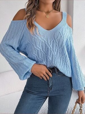 Casual Regular Pure Colour Strap Cold Shoulder Long Sleeve Top - Image 11