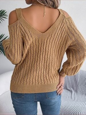 Casual Regular Pure Colour Strap Cold Shoulder Long Sleeve Top - Image 14
