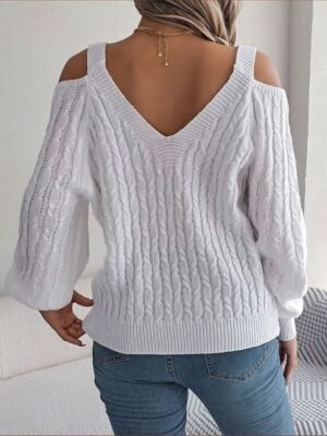 Casual Regular Pure Colour Strap Cold Shoulder Long Sleeve Top - Image 2