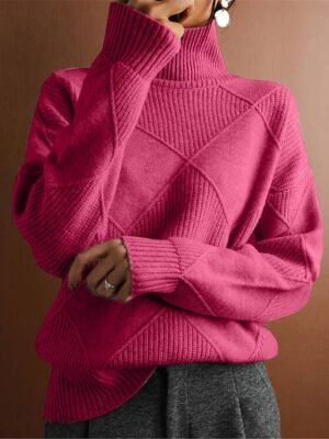 Casual Regular Pure Colour Turtleneck Long Sleeve Knit Top - Image 2