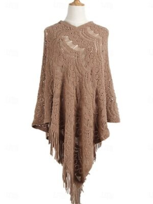 Casual Regular Pure Colour V Neck Long Sleeve Tassel Shrug - Image 1