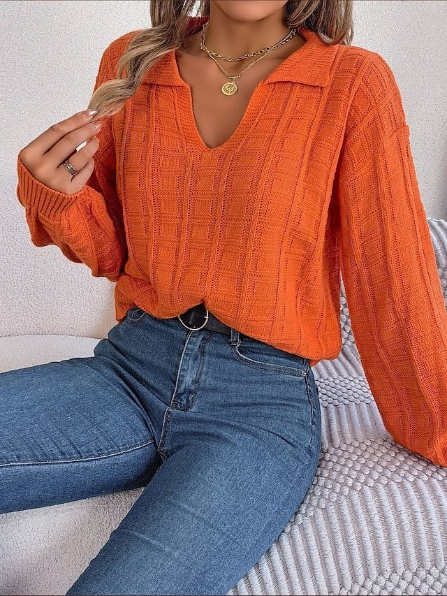 Casual Regular Pure Colour V Neck Long Sleeve Sweater - Image 1