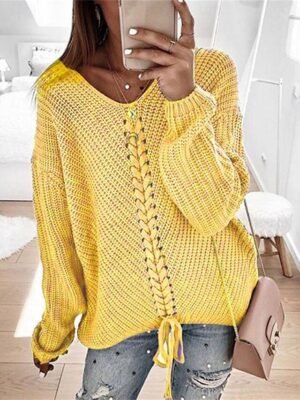 Casual Regular Pure Colour V Neck Long Sleeve Knit Top - Image 1