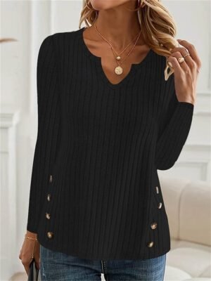 Casual Regular Pure Colour V Neck Long Sleeve Knit Top - Image 1