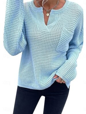 Casual Regular Pure Colour V Neck Long Sleeve Knit Jumper - Image 1