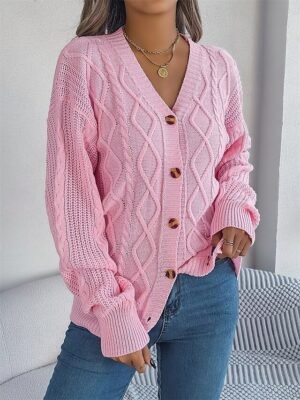 Casual Regular Pure Colour V Neck Long Sleeve Cardigan - Image 1