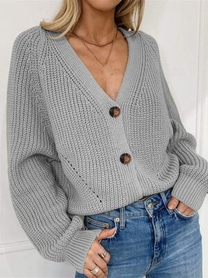 Casual Regular Pure Colour V Neck Long Sleeve Cardigan - Image 10
