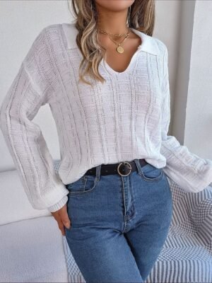 Casual Regular Pure Colour V Neck Long Sleeve Sweater - Image 10