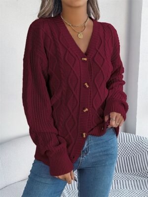 Casual Regular Pure Colour V Neck Long Sleeve Cardigan - Image 10