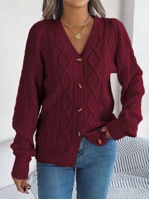 Casual Regular Pure Colour V Neck Long Sleeve Cardigan - Image 11