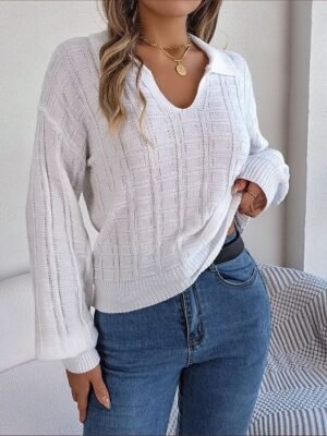 Casual Regular Pure Colour V Neck Long Sleeve Sweater - Image 12