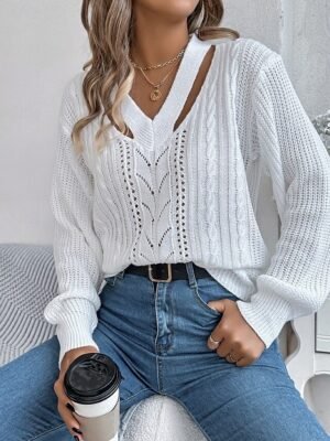 Casual Regular Pure Colour V Neck Long Sleeve Knit Top - Image 12