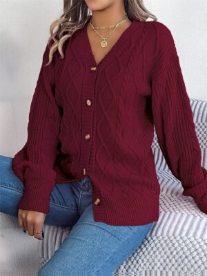Casual Regular Pure Colour V Neck Long Sleeve Cardigan - Image 12