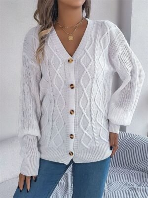 Casual Regular Pure Colour V Neck Long Sleeve Cardigan - Image 13