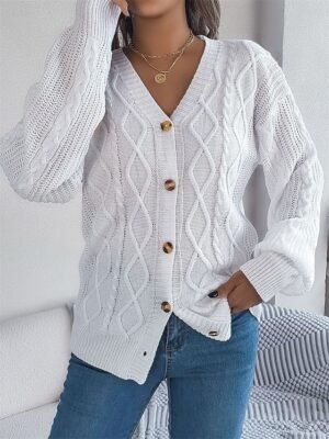 Casual Regular Pure Colour V Neck Long Sleeve Cardigan - Image 15