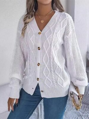 Casual Regular Pure Colour V Neck Long Sleeve Cardigan - Image 16