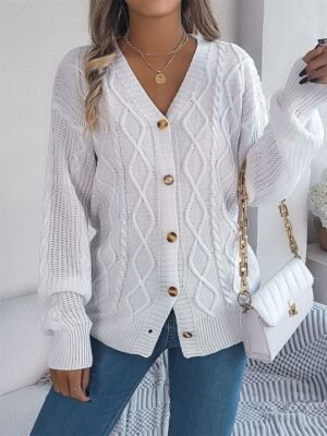 Casual Regular Pure Colour V Neck Long Sleeve Cardigan - Image 17
