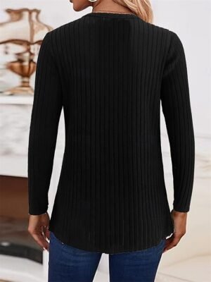 Casual Regular Pure Colour V Neck Long Sleeve Knit Top - Image 2