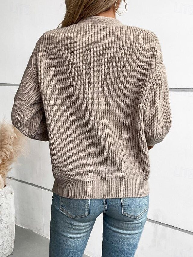 Casual Regular Pure Colour V Neck Long Sleeve Knit Top - Image 2