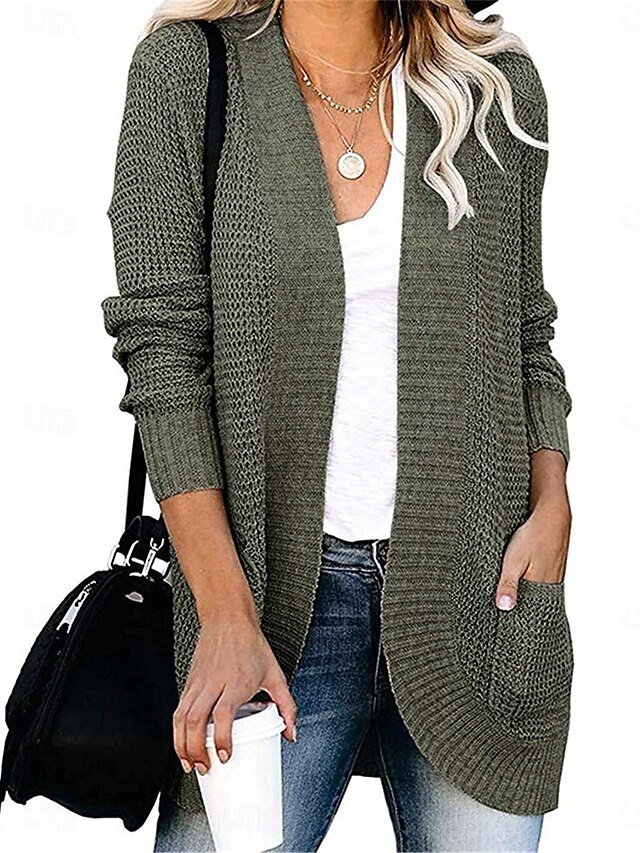 Casual Regular Pure Colour V Neck Long Sleeve Knitted Cardigan - Image 2