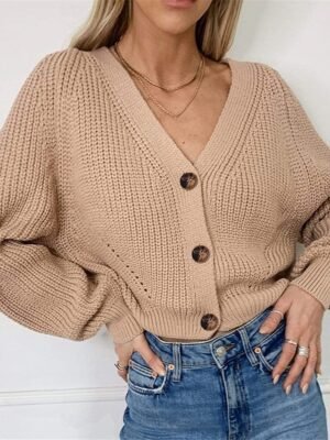Casual Regular Pure Colour V Neck Long Sleeve Cardigan - Image 2