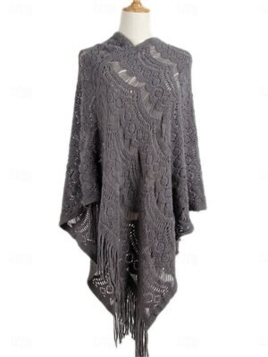 Casual Regular Pure Colour V Neck Long Sleeve Tassel Shrug - Image 3