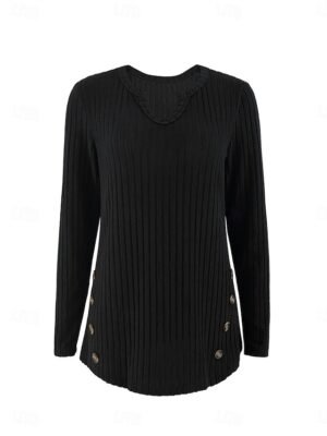 Casual Regular Pure Colour V Neck Long Sleeve Knit Top - Image 3