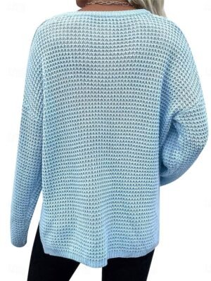 Casual Regular Pure Colour V Neck Long Sleeve Knit Jumper - Image 3