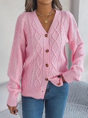 Casual Regular Pure Colour V Neck Long Sleeve Cardigan - Image 3