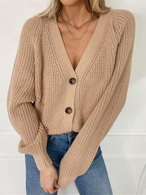 Casual Regular Pure Colour V Neck Long Sleeve Cardigan - Image 3